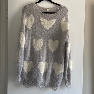 Gray & White Heart Sweater. Size S